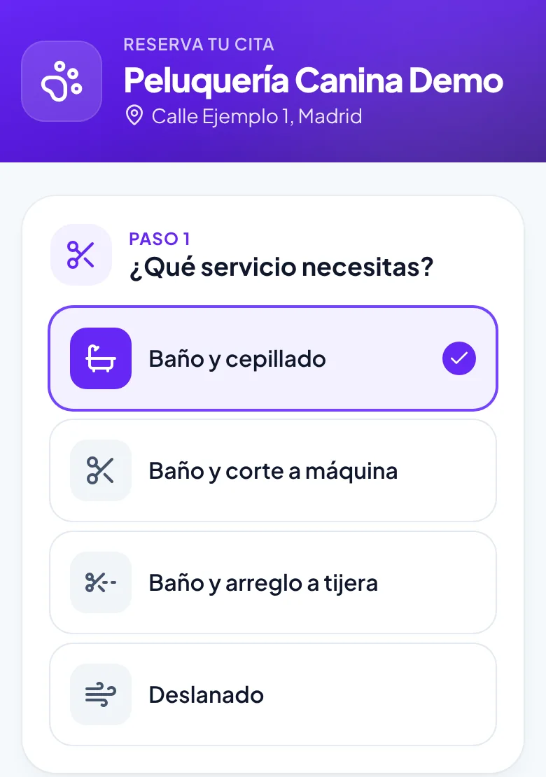 Reservas online para tu peluquería canina, con señal para que nadie falte