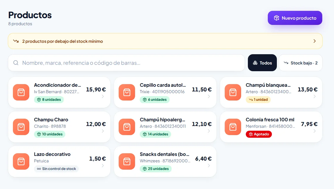 Control de stock para la tienda de tu peluquería canina